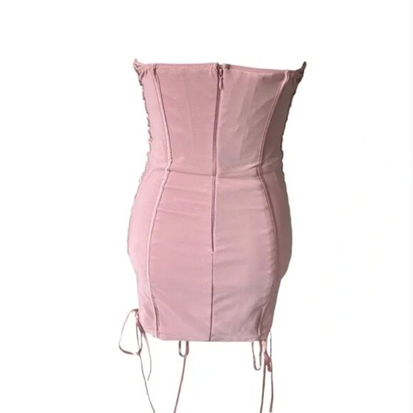 Oh Polly Emira Satin Lace-Up Corset Bandeau Micro Mini Dress 8 Mauve Bodycon - Picture 12 of 14